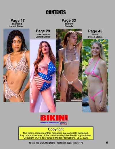 Bikini Inc Magazine Content page including Jess Leeann